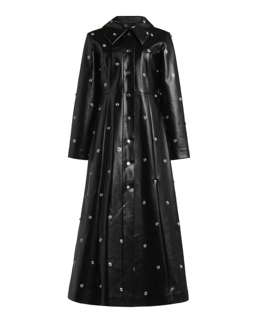 A.W.A.K.E. MODE Black Faux Leather Studded Flared Coat