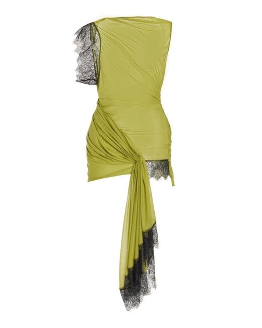 Christopher Esber Green Galathea Lace-trimmed Jersey Mini Dress