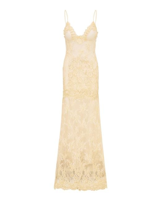 LoveShackFancy Natural Noira Pearl-Embellished Lace Maxi Dress