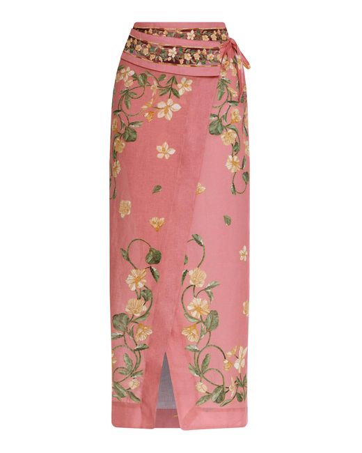 Agua Bendita Red Tierra Castillo Linen Wrap Maxi Skirt