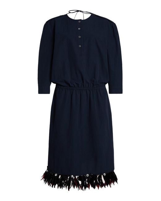 Marni Blue Fringed Cotton Woven Dress