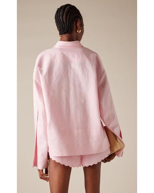 Victoria Beckham Pink Embroidered Cotton-linen Tunic Top