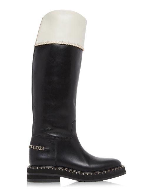 Chloé Noua Leather Riding Boots in Black/White (Black) | Lyst UK