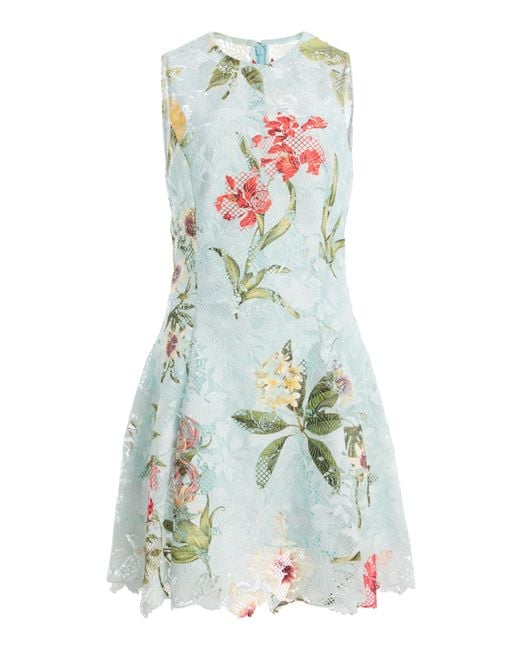 Oscar de la Renta White Floral-Printed Lace Mini Dress