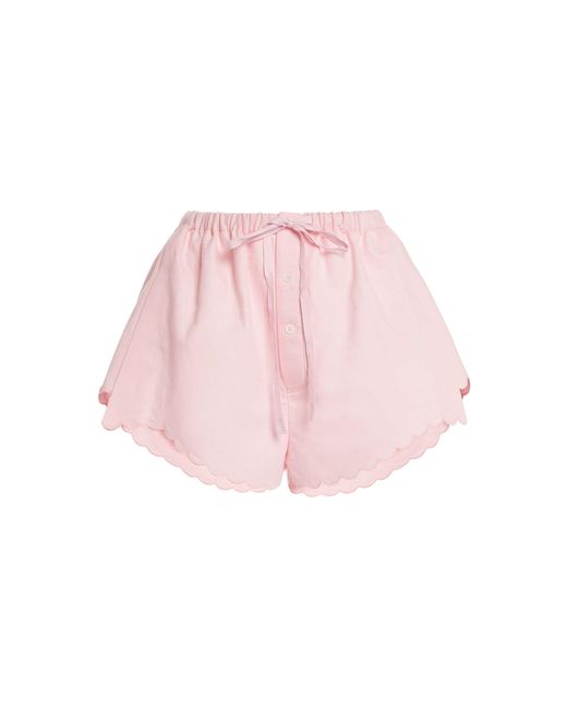 Victoria Beckham Pink Embroidered Cotton-linen Shorts