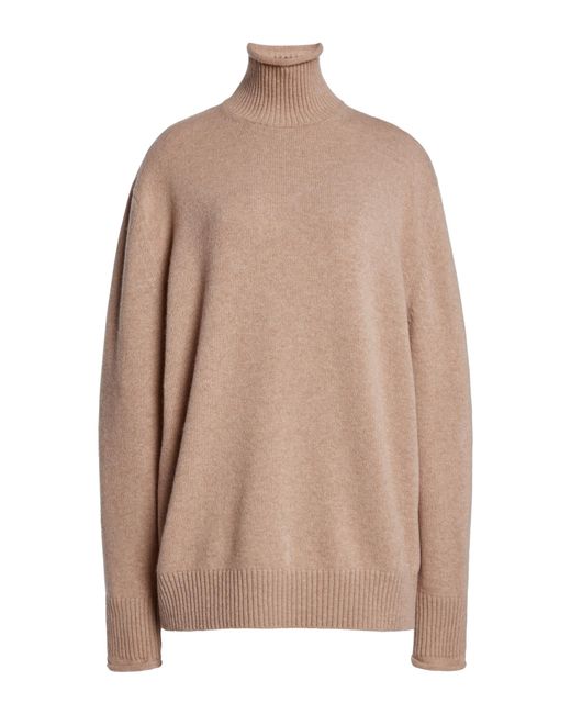 Victoria Beckham Natural Turtleneck Merino Wool-Cashmere Sweater