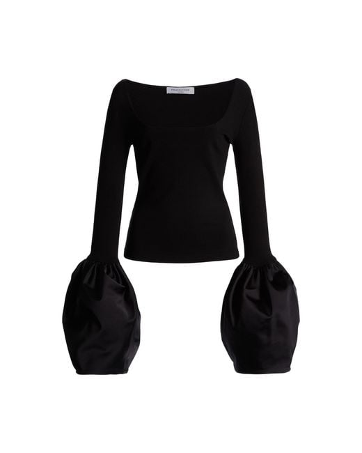Franchise Black Lexi Bouffante-Sleeve Cotton Top