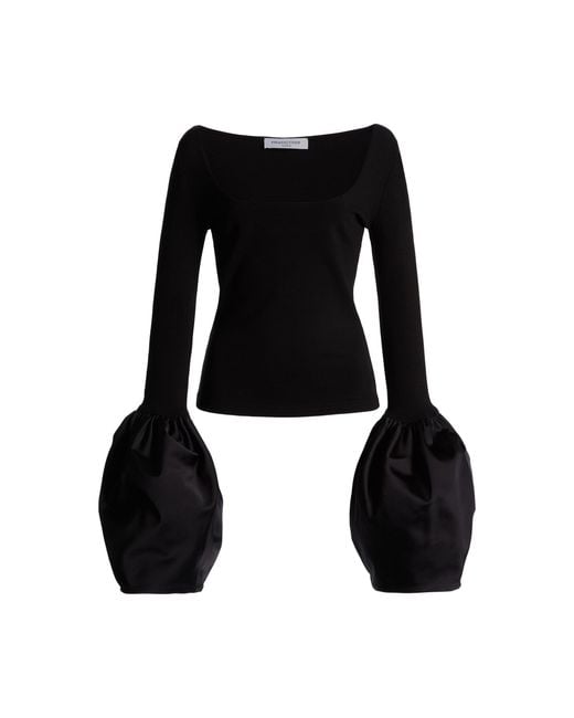 Franchise Black Lexi Bouffante-Sleeve Cotton Top