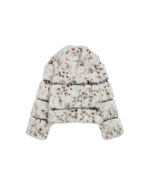 Apparis White Sai Leopard Faux Fur Cropped Coat