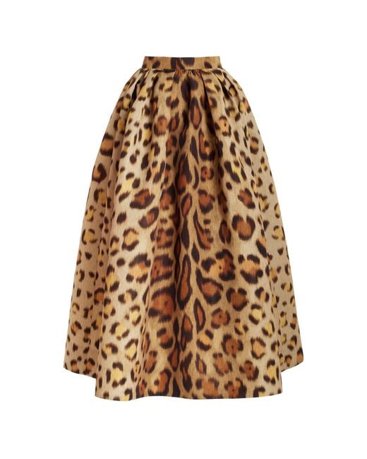 Oscar de la Renta Natural Animal-print Faille Midi Skirt