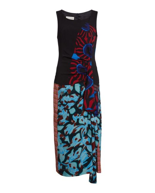 Dries Van Noten Blue Dropps Crepe Midi Dress