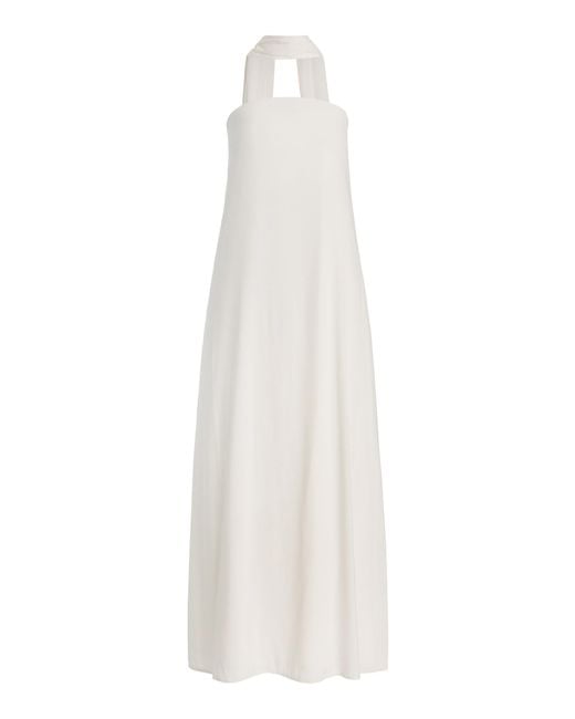 Third Form White Exclusive Bia Tie-Neck Strapless Crepe Maxi Dress