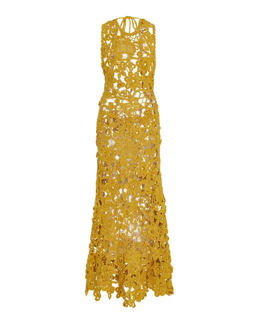 Ulla Johnson Yellow Yeal Cotton Crochet Midi Dress