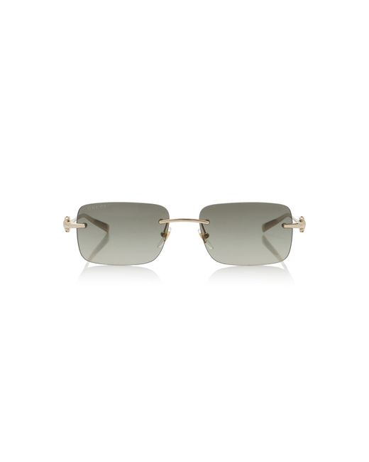 Gucci Gray Horsebit Square-Frame Metal Sunglasses