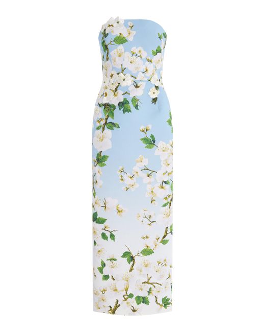 Oscar de la Renta Blue Ombré Embroidered Silk Gown