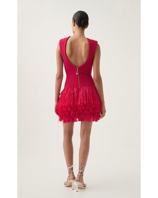 Aje. Red Rushes Raffia-trimmed Knit Mini Dress