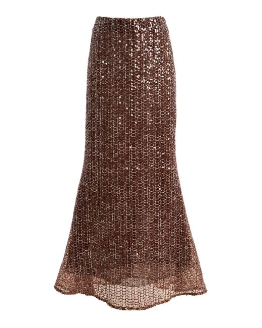 SIRAPOP Brown Exclusive Lindsay Crochet Sequin Maxi Skirt