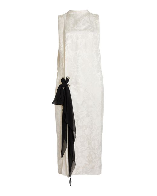Lanvin White Jacquard Knot-Detail Linen-Silk Midi Dress