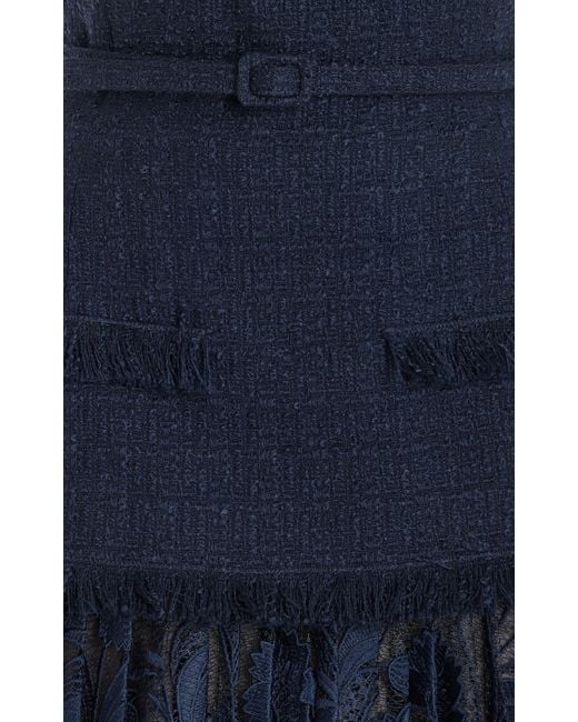 Oscar de la Renta Blue Tailored Guipure-lace Wool-tweed Maxi Dress