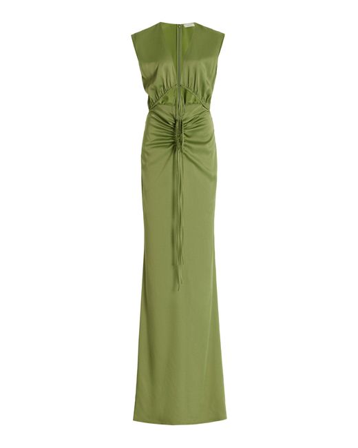 LAPOINTE Green Corded Stretch Satin Maxi Dress