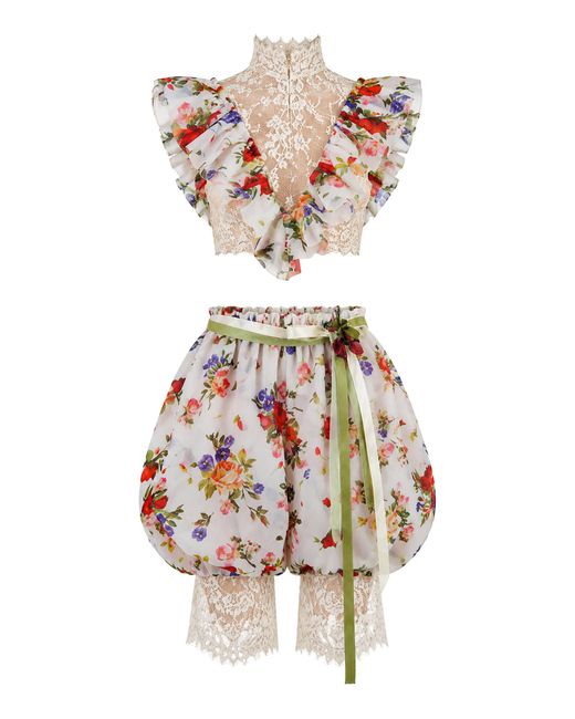 Salma Osman White Exclusive Ruffle Capri Set