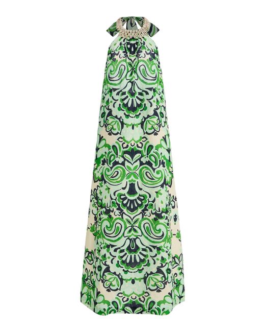 Cara Cara Green Aimee Seashell-Detailed Printed-Linen Maxi Dress