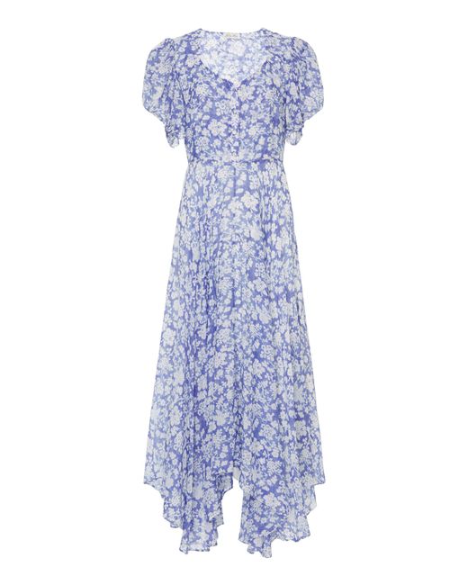 LoveShackFancy Blue Coralie Floral-print Cotton And Silk-blend Maxi Dress