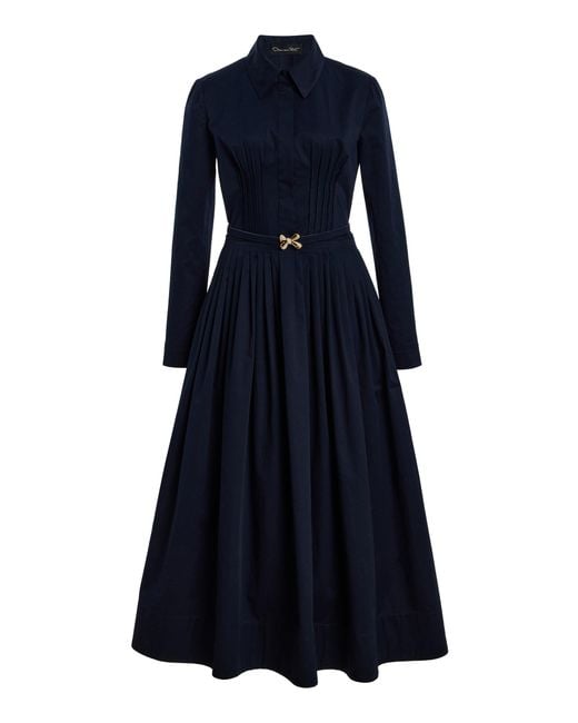 Oscar de la Renta Blue Collared Stretch-Twill Midi Dress