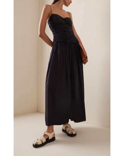 Matteau Black Gathered Drop Waist Organic Cotton-silk Maxi Dress