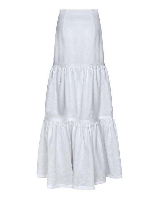 ANDRES OTALORA White Venecia Tiered Linen Maxi Skirt