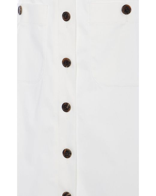 Carolina Herrera White Buttoned Stretch-Cotton Midi Skirt