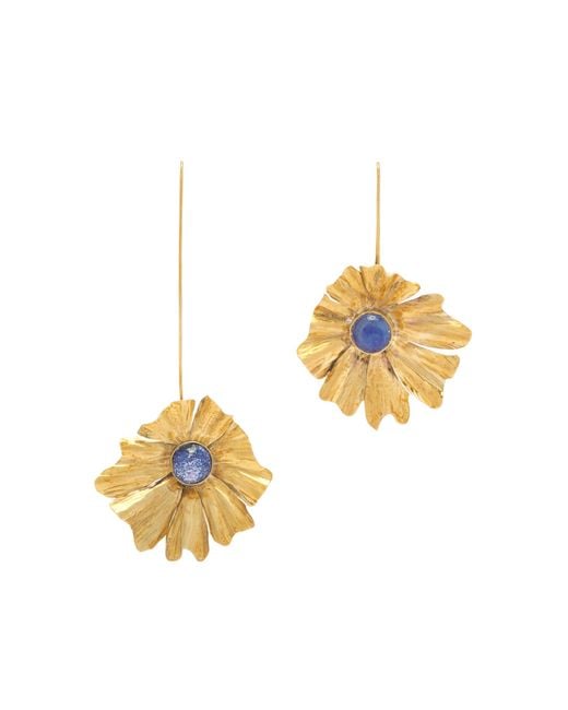 Ulla Johnson Blue Beatriz Asymmetric Drop Flower Earrings