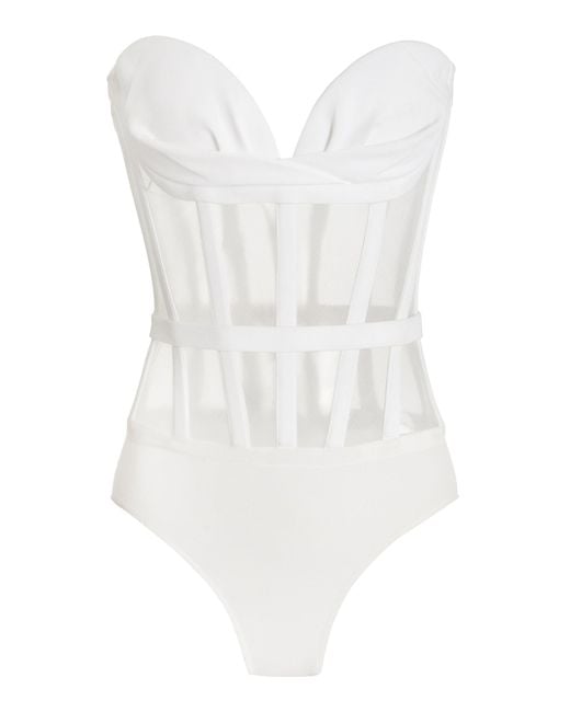 Monot Draped Cup Bustier Bodysuit in White | Lyst Canada