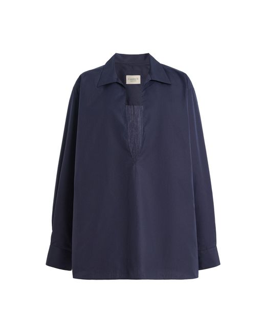 Comme Si Blue Deep V-Neck Cotton Shirt