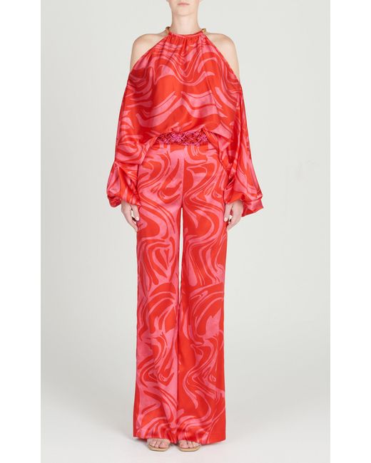 Silvia Tcherassi Red Janina Draped Cutout Silk Top