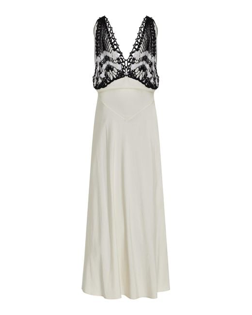 DIOTIMA White Pavona Crochet-Trimmed Crepe Maxi Dress