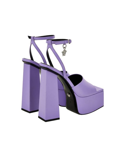 Versace Purple Charm-Embellished Leather Platform Sandals
