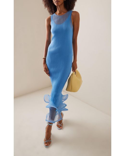 simkhai daniella ruffled midi dress Jonathan Simkhai Daniella Ruffled Chiffon Maxi Dress in Blue