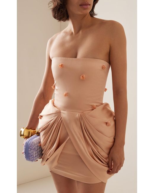 Stella McCartney Natural Bead-embellished Satin Bustier Mini Dress