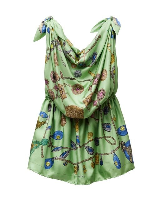 Versace Green Broken Jewels Silk Scarf Mini Dress
