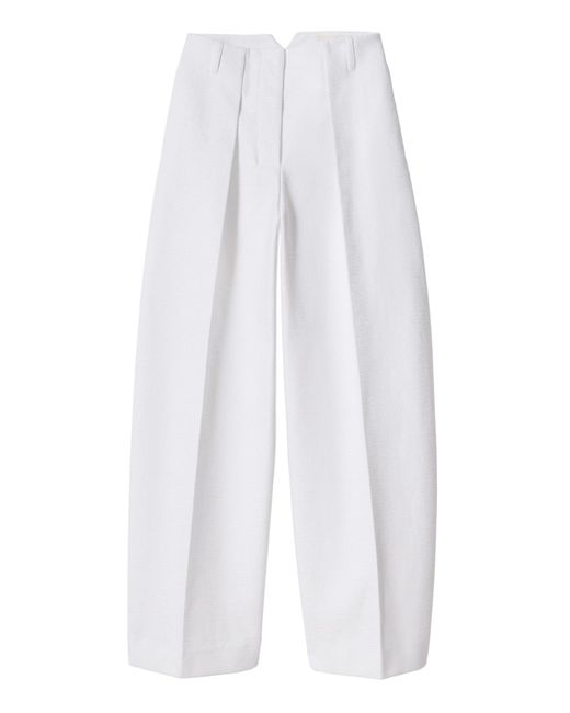 Jacquemus White The Ovalo Pleated Cotton-Blend Barrel-Leg Pants