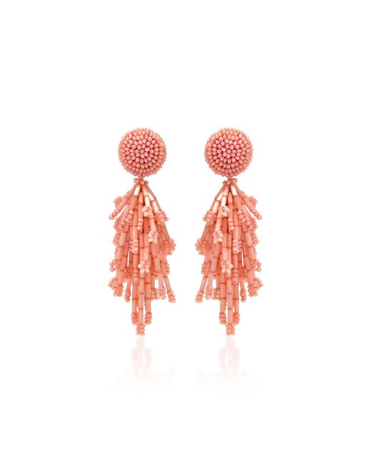 Oscar de la Renta Red Fringed Tassel Clip-On Earrings