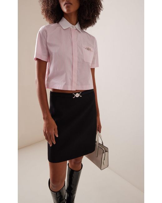 Versace Pink Cropped Striped Cotton-oxford Shirt