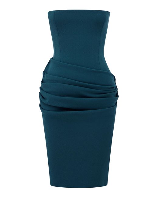 Alex Perry Blue Strapless Longline Draped Dress