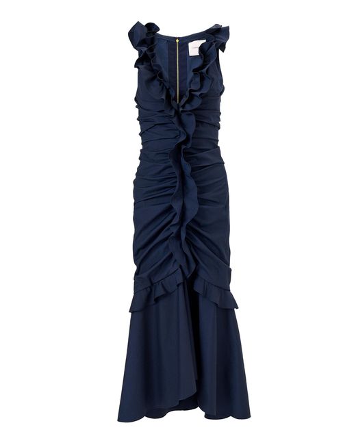 Carolina Herrera Blue Ruffled Cotton Midi Dress