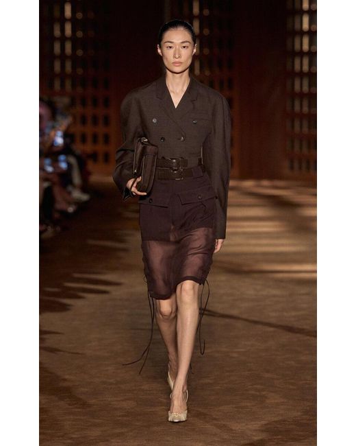 Ferragamo Brown Silk Utility Midi Dress