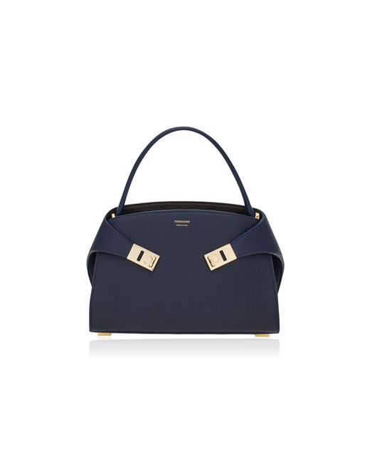 Ferragamo Blue Hug Soft Two-Tone Calfskin Leather Top Handle Bag