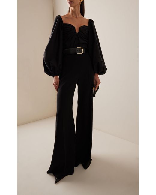 Carolina Herrera Black Diane High-Rise Wool Wide-Leg Pants