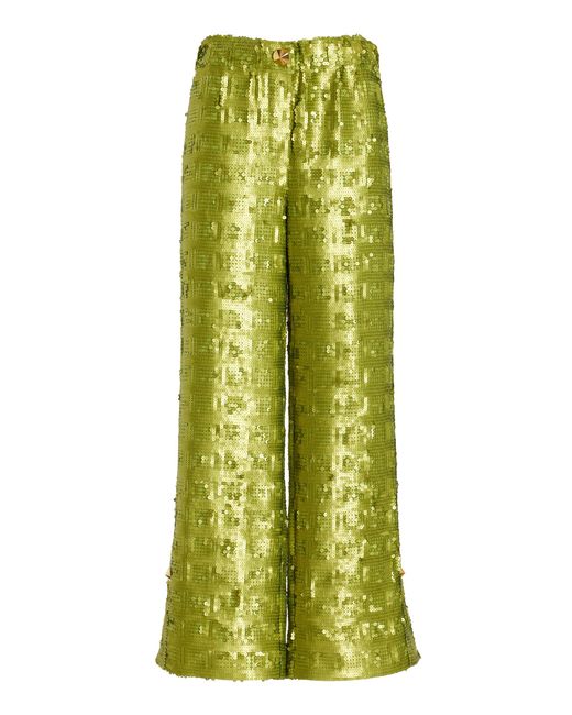 Harbison Green Apollo Sequined Wide-Leg Pants