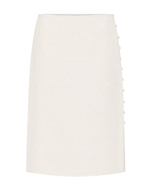 St. Agni White Raw Buttoned Silk Pencil Skirt
